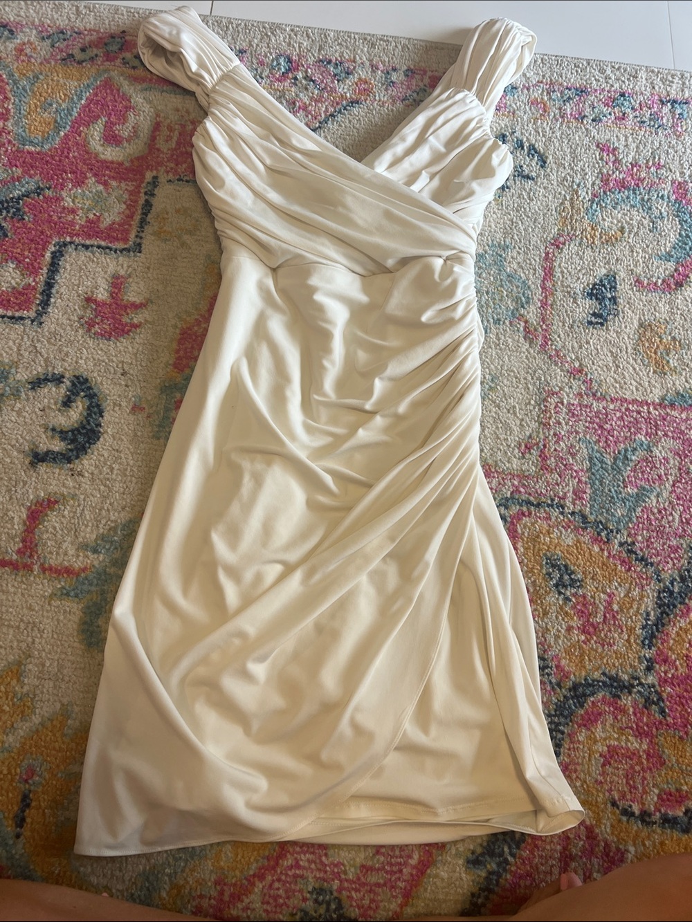 White House Black Market Cream Draped V-Neck Midi Dress